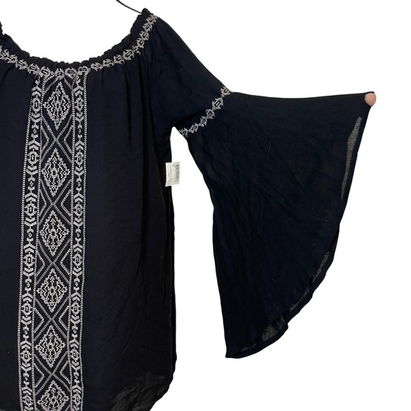 Rock&Roll Cowgirl Tunic Dress Boho Embroidered Peasant Flatter Bell Sleeve Large - Picture 1 of 14